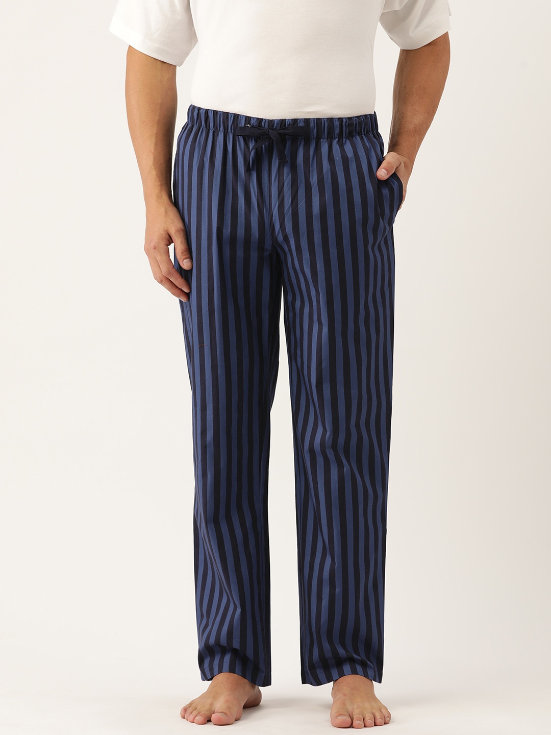 

ETC Men Striped Mid-Rise Lounge Pants, Navy blue
