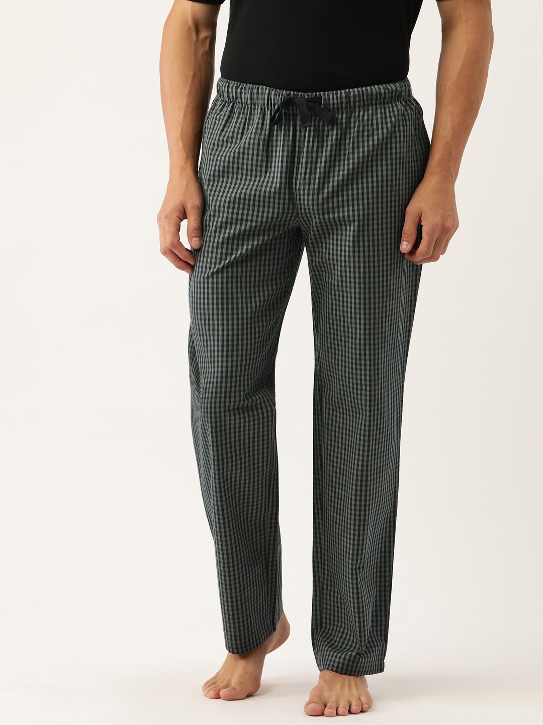 

ETC Men Checked Mid-Rise Lounge Pants, Green