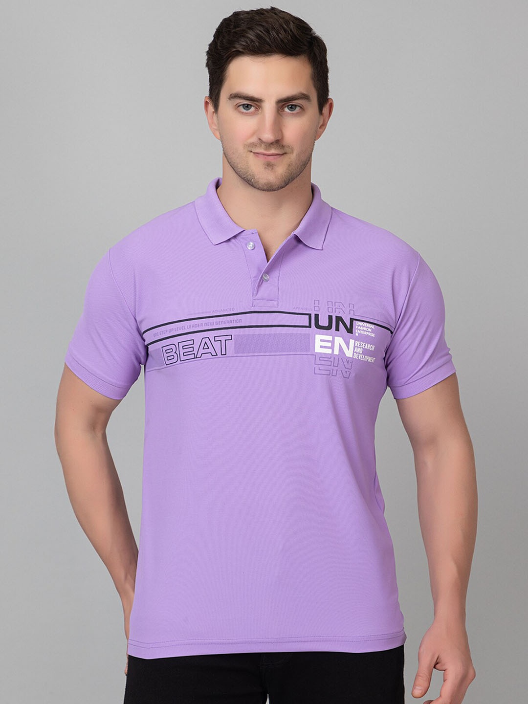 

ZEFFIT Typography Printed Polo Collar Casual T-shirt, Purple