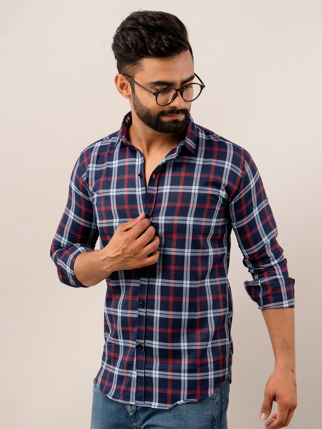 

SURHI New Tartan Checks Opaque Cotton Casual Shirt, Red