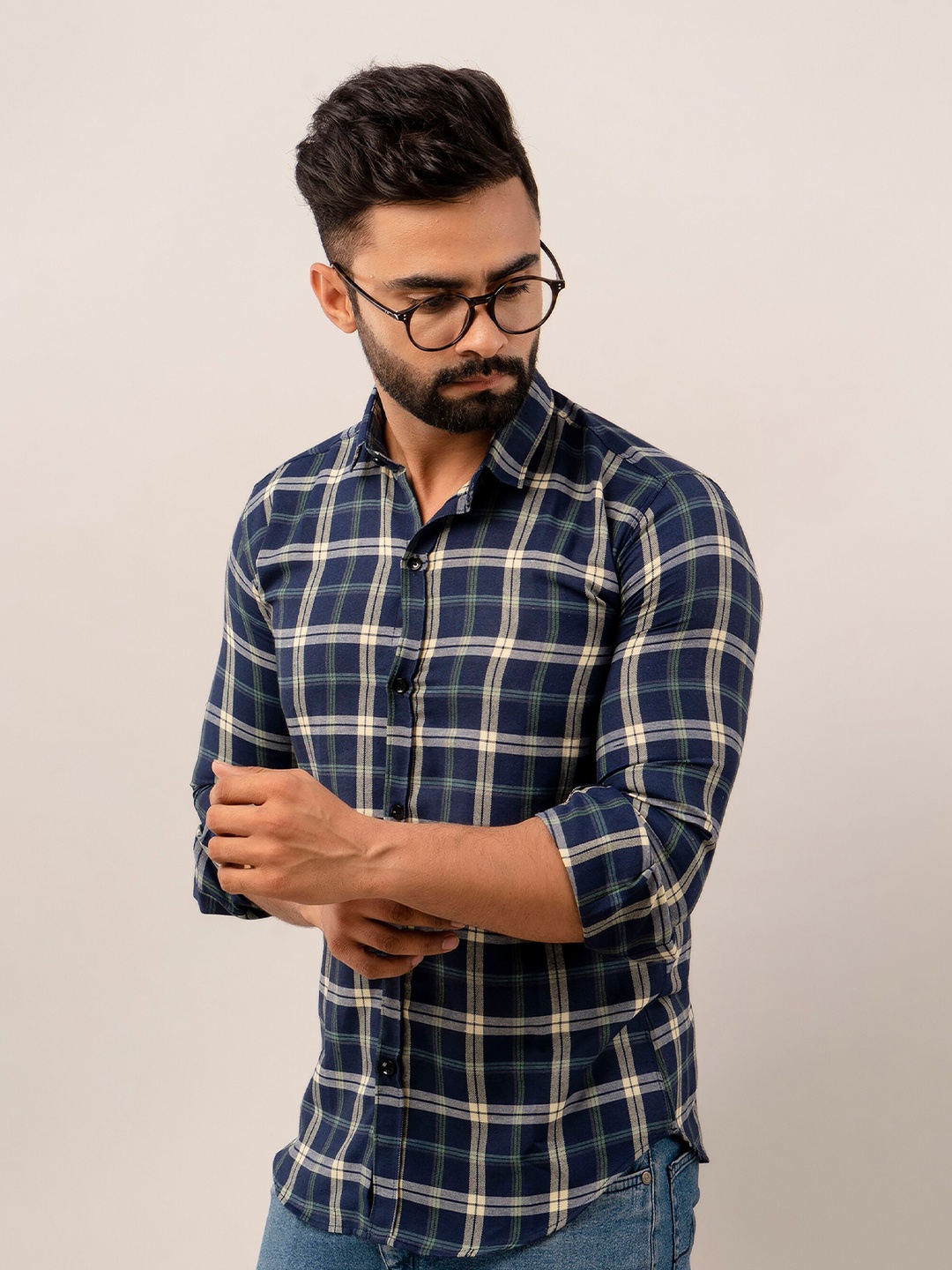 

SURHI New Regular Fit Tartan Checked Cotton Casual Shirt, Blue