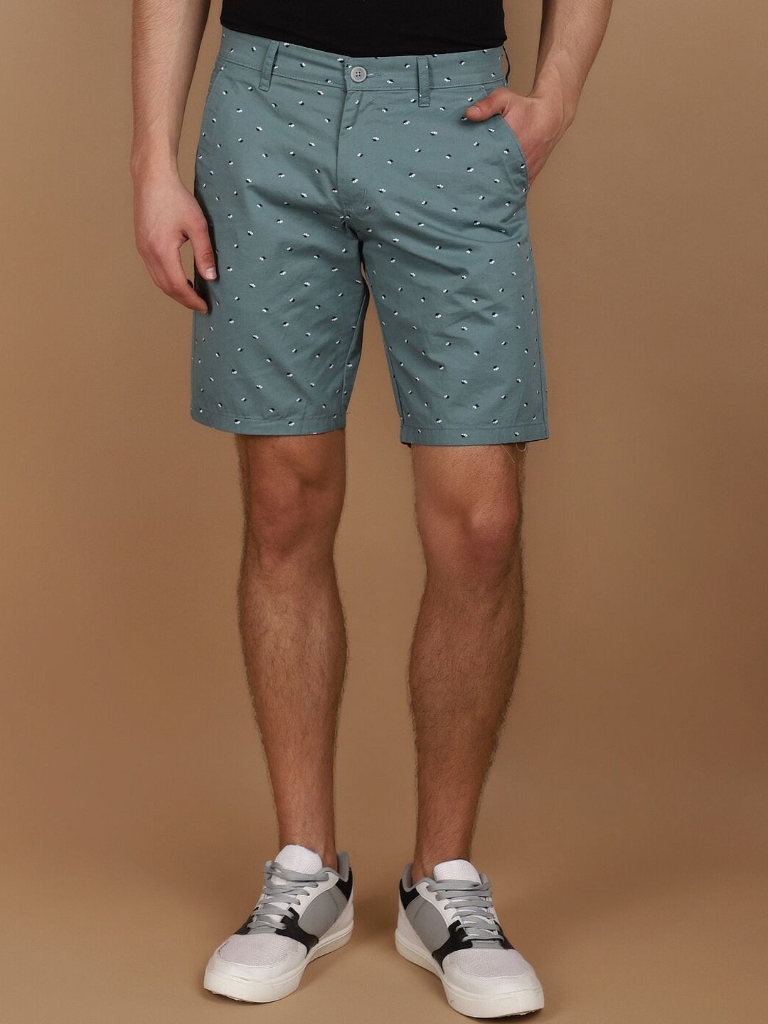 

V-Mart Men Printed Mid-Rise Cotton Shorts, Sea green
