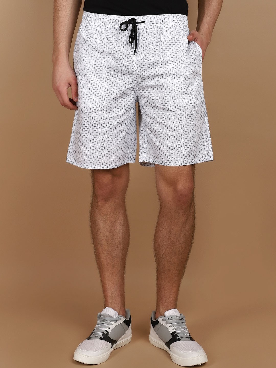 

V-Mart Men Printed Mid-Rise Cotton Shorts, White