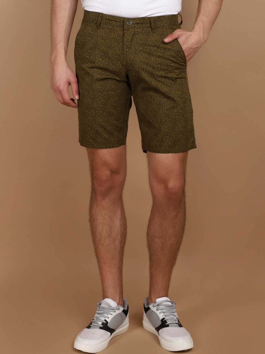 

V-Mart Men Printed Mid-Rise Cotton Shorts, Olive