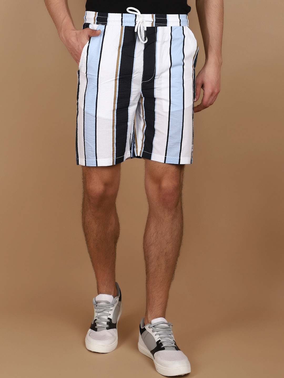 

V-Mart Men Striped Mid-Rise Shorts, Blue