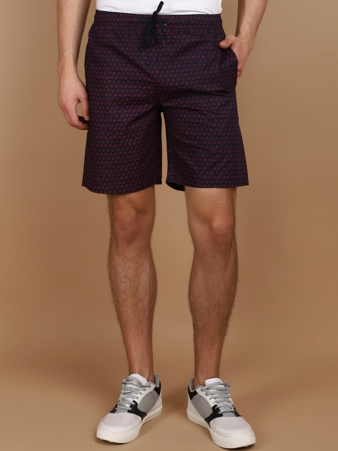 

V-Mart Men Printed Cotton Mid-Rise Shorts, Navy blue