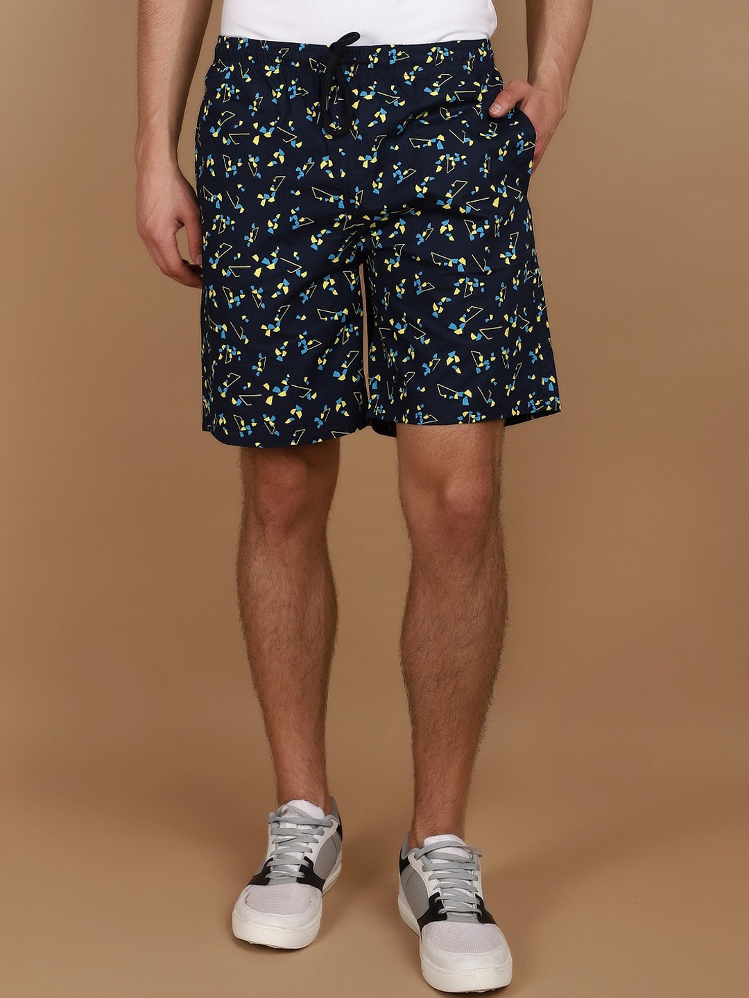 

V-Mart Men Mid-Rise Floral Printed Cotton Shorts, Navy blue