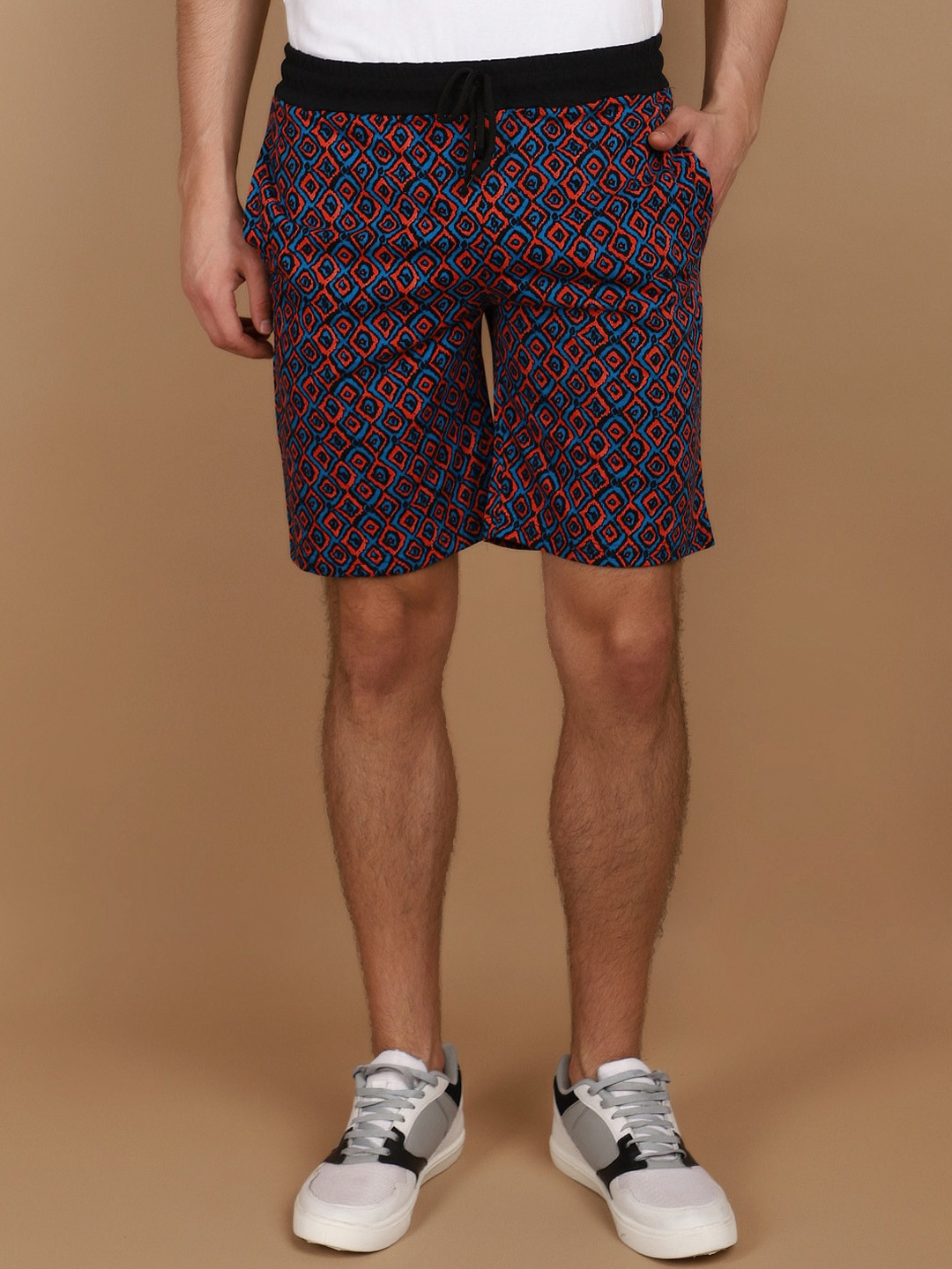 

V-Mart Men Geometric Printed Mid Rise Cotton Shorts, Black