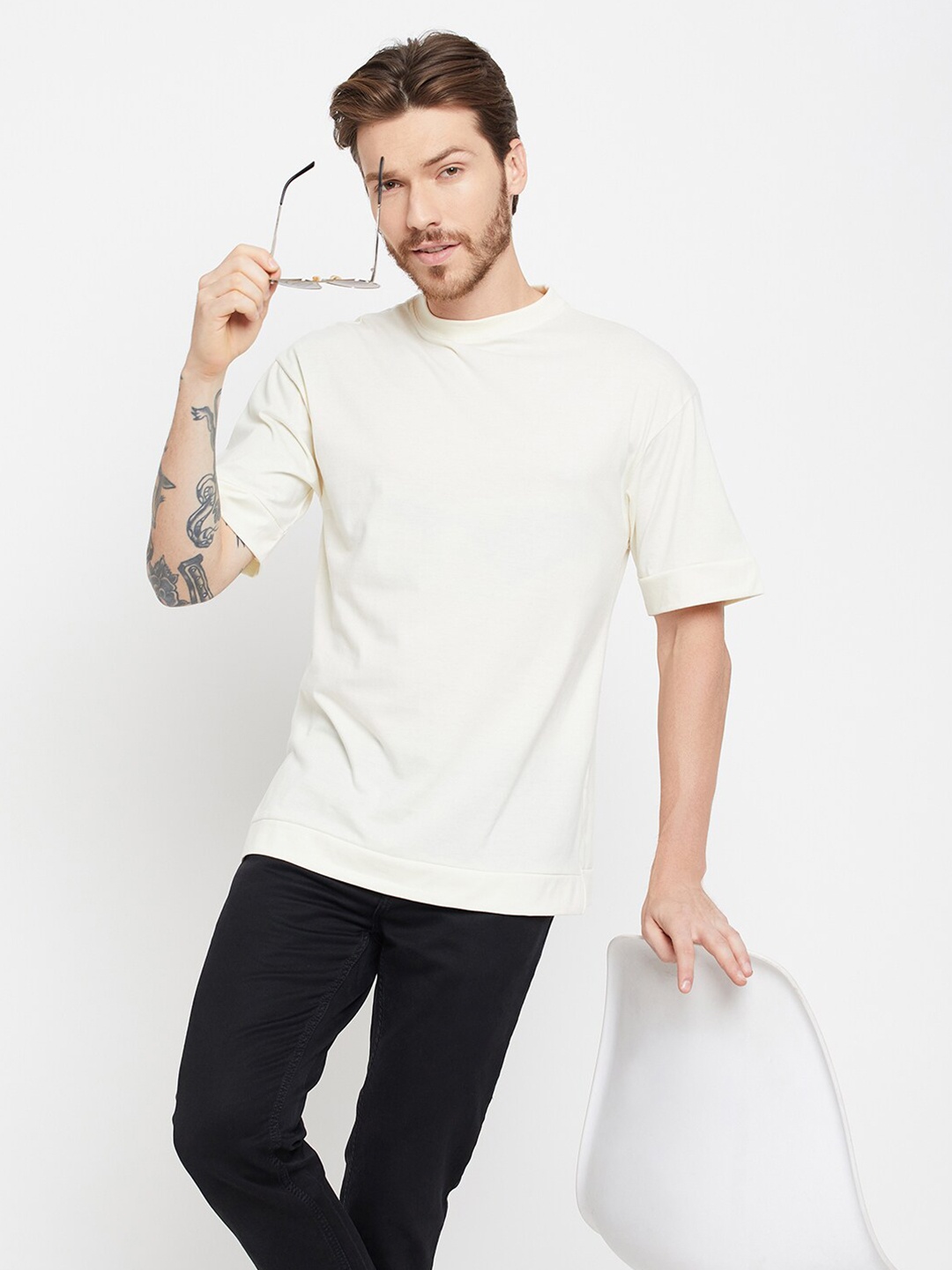 

Skidlers Drop-Shoulder Pure Cotton Oversized Summer T-shirt, Cream