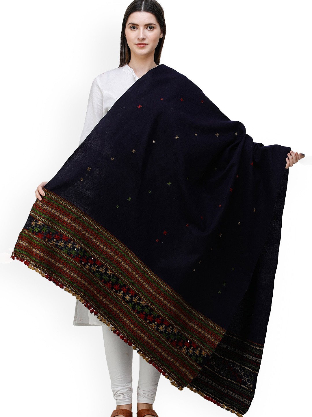 

Exotic India Ethnic Motifs Embroidered Shawl, Blue