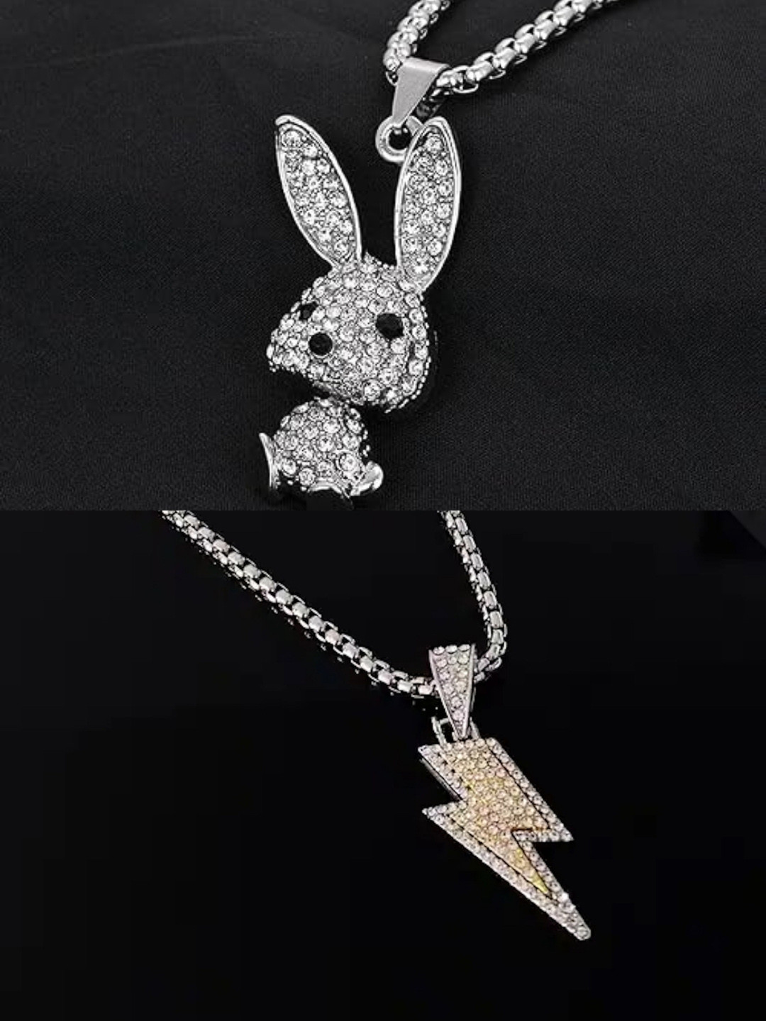 

SALVE Men Set Of 2 Artificial Stones Studded Pendants with Chains, Silver
