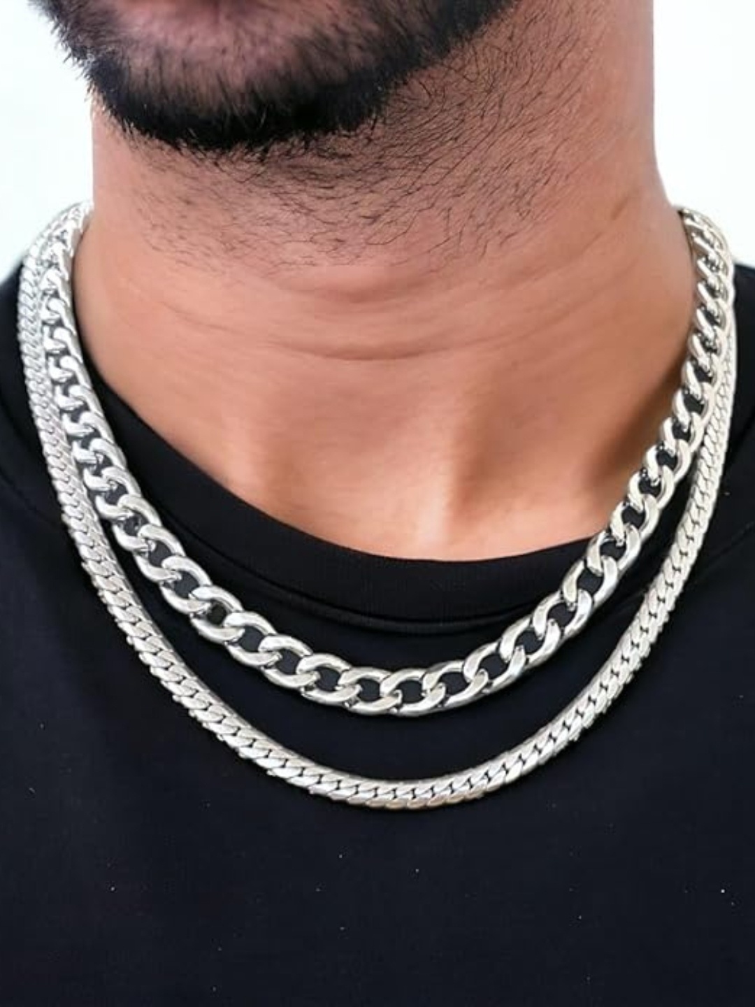 

SALVE Men Stainless Steel Chains Combo Set, Silver