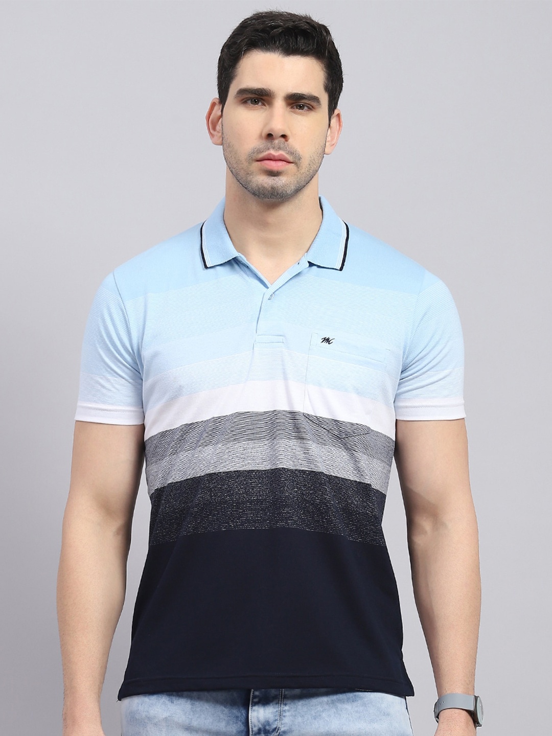 

Monte Carlo Striped Polo Collar Cotton Regular Fit T-shirt, Blue