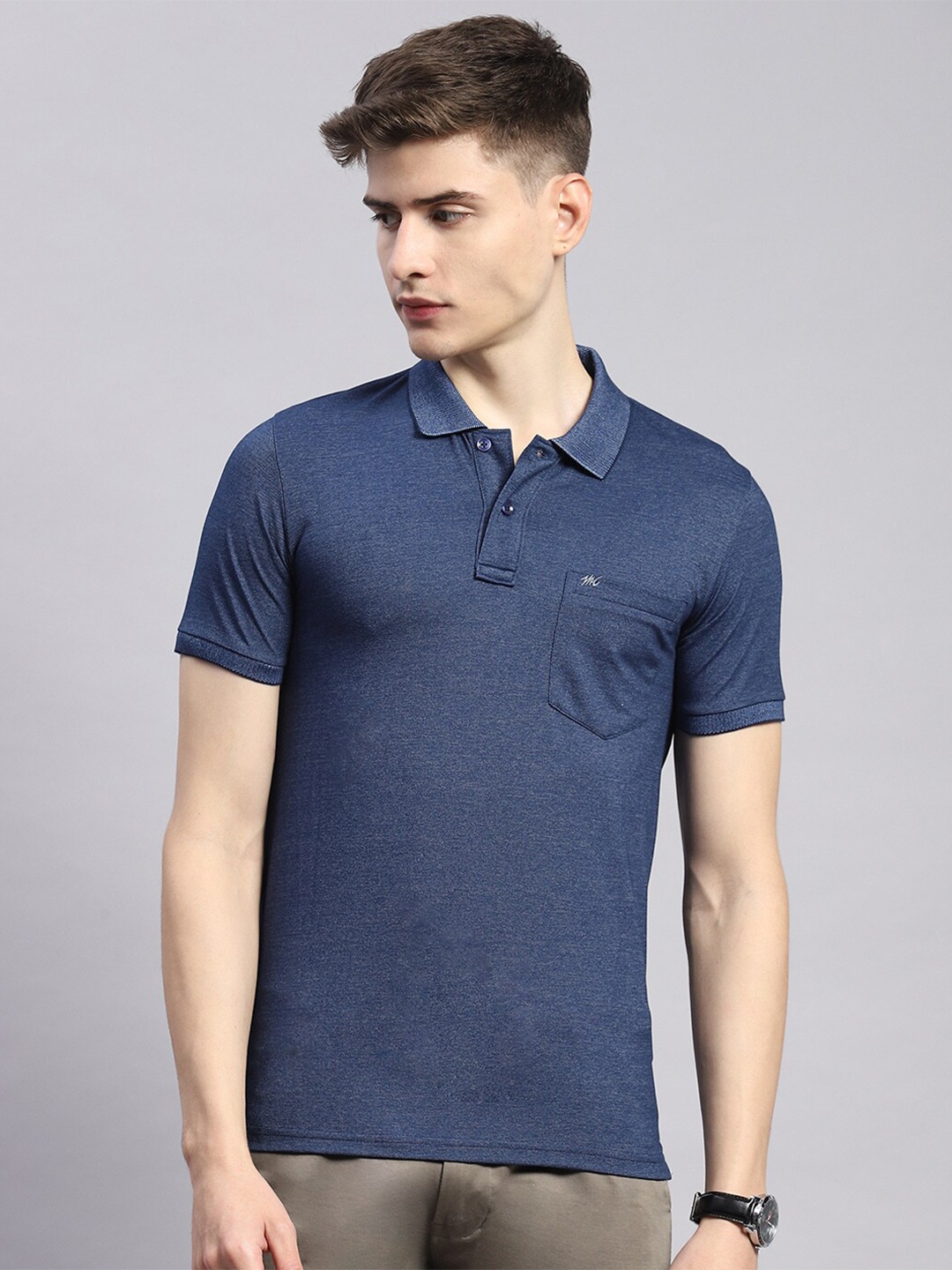 

Monte Carlo Polo Collar Cotton T-shirt, Blue