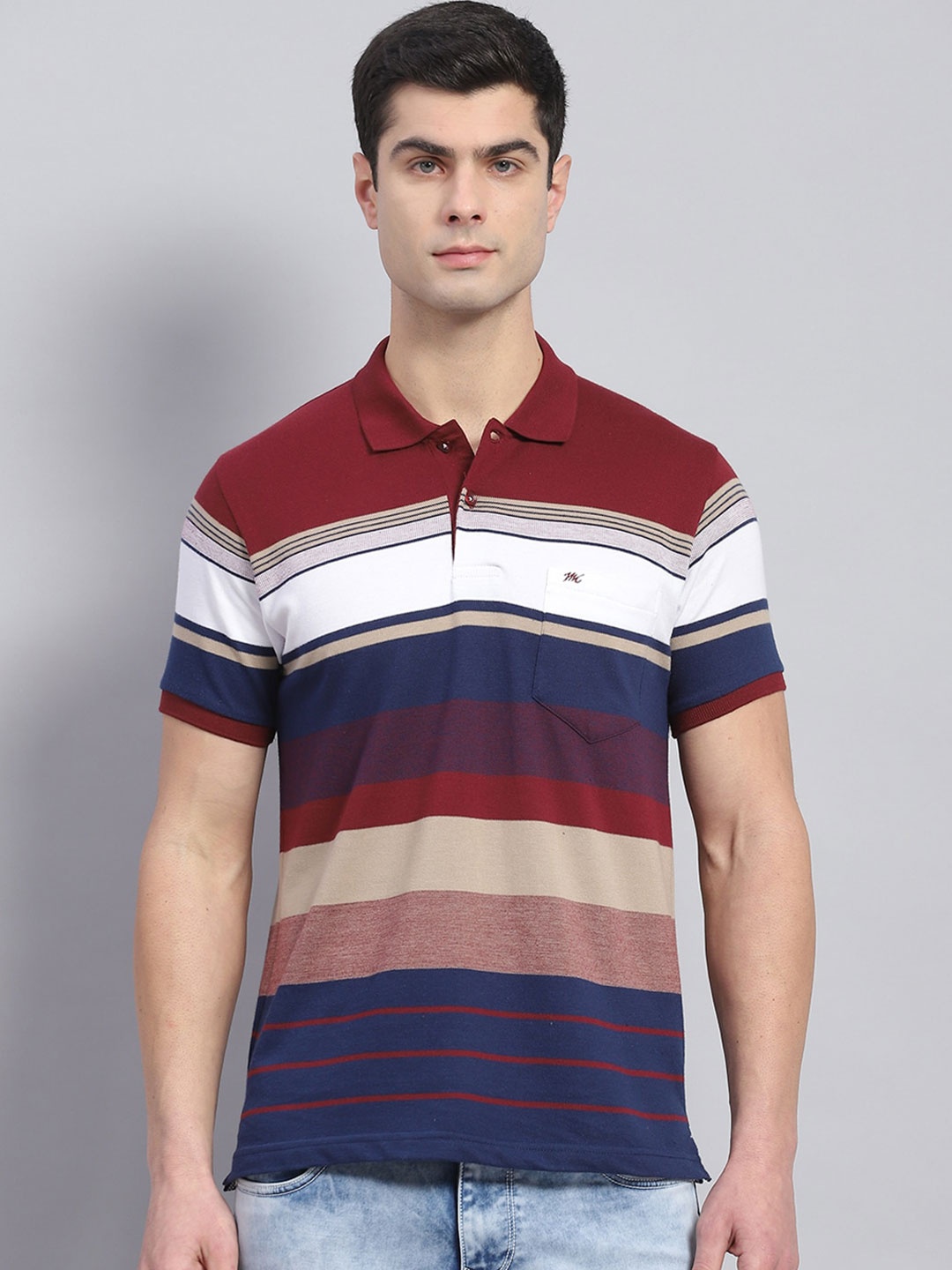 

Monte Carlo Striped Polo Collar Cotton Regular Fit T-shirt, Red