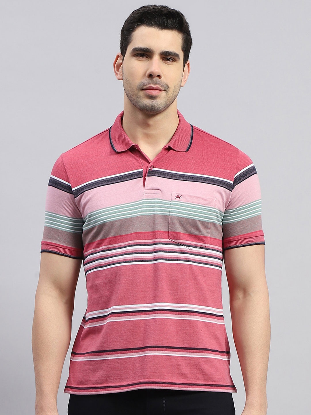 

Monte Carlo Striped Polo Collar Cotton Regular Fit T-shirt, Red
