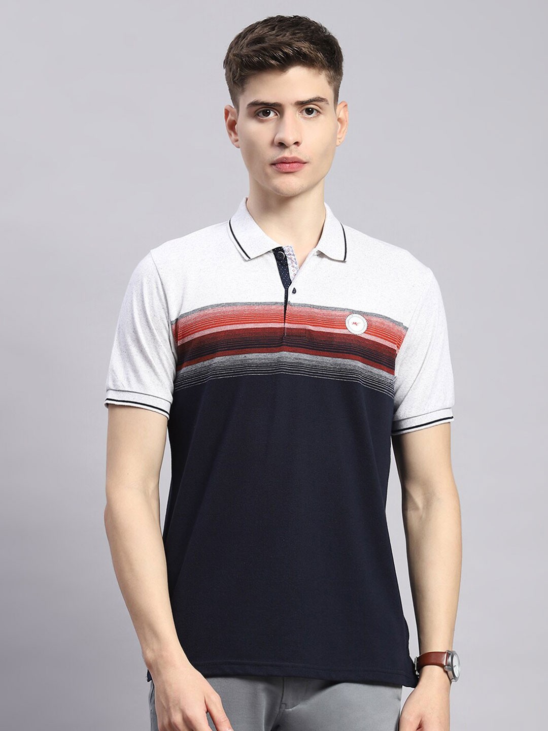 

Monte Carlo Striped Polo Collar Cotton Regular Fit T-shirt, Navy blue