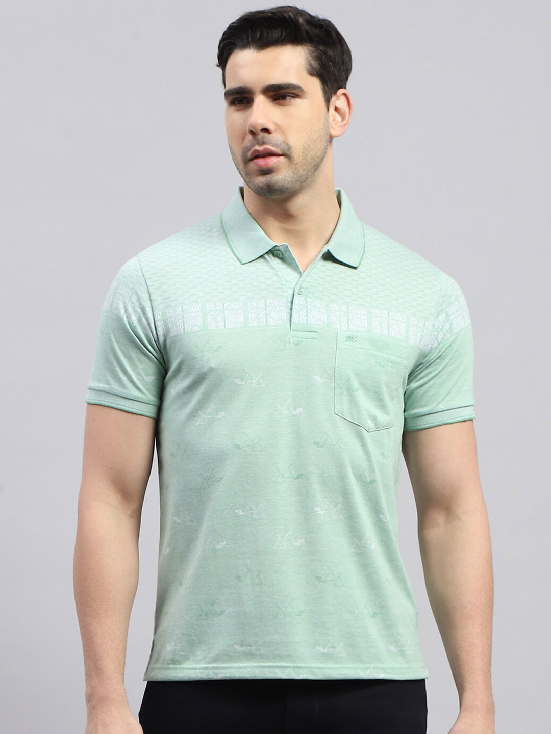 

Monte Carlo Self Design Polo Collar Cotton T-shirt, Green