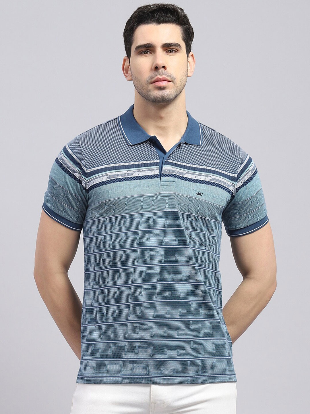 

Monte Carlo Striped Polo Collar Cotton Regular Fit T-shirt, Blue