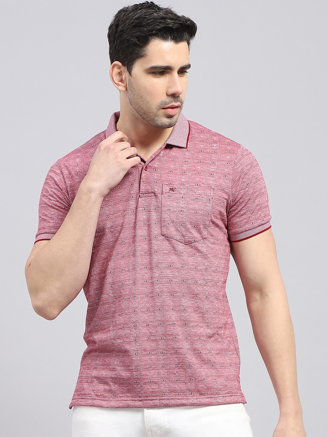 

Monte Carlo Striped Polo Collar Cotton T-shirt, Maroon