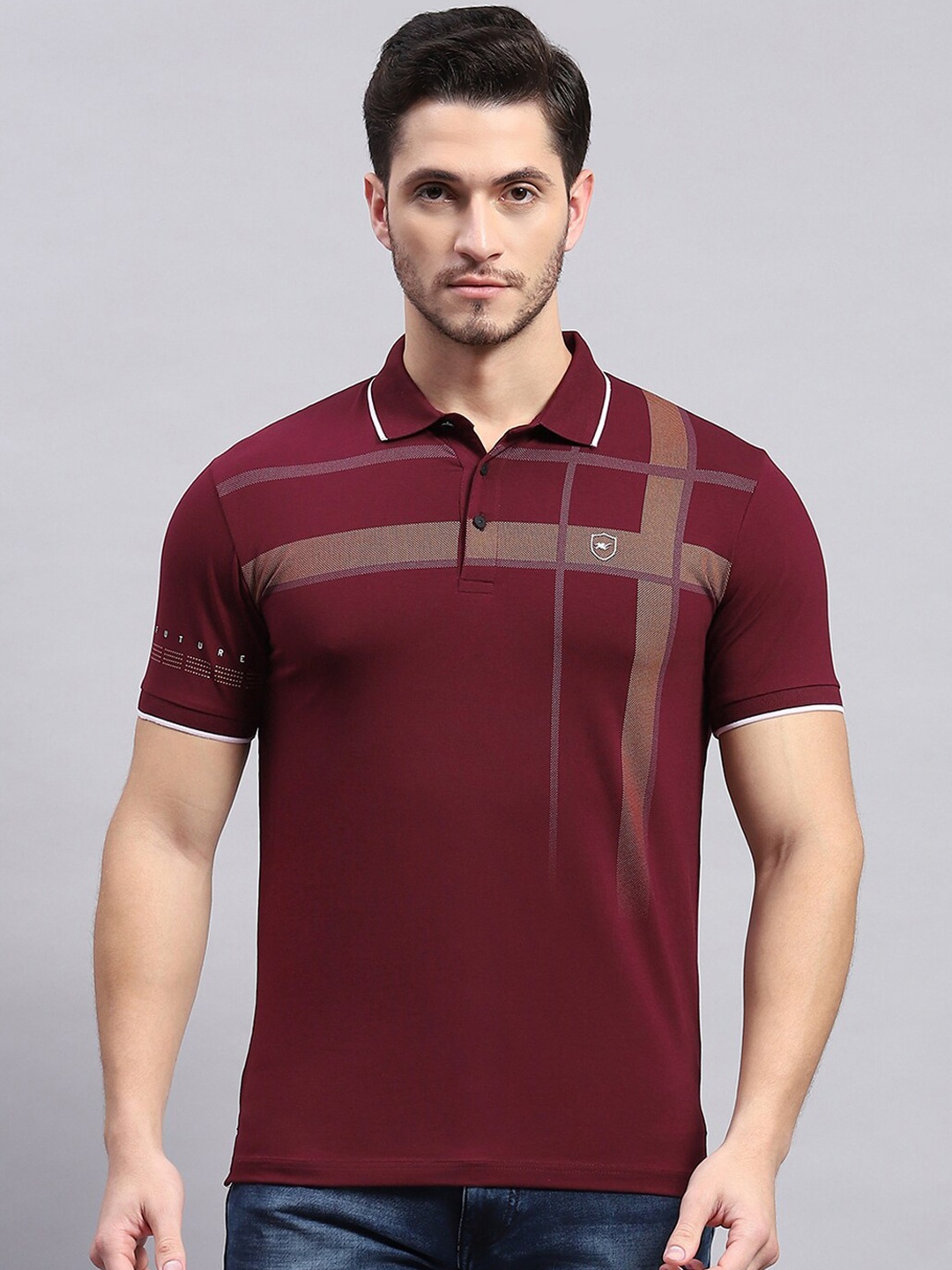 

Monte Carlo Striped Polo Collar Cotton T-shirt, Coffee brown