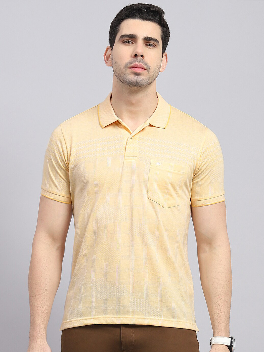 

Monte Carlo Polo Collar Cotton T-shirt, Beige