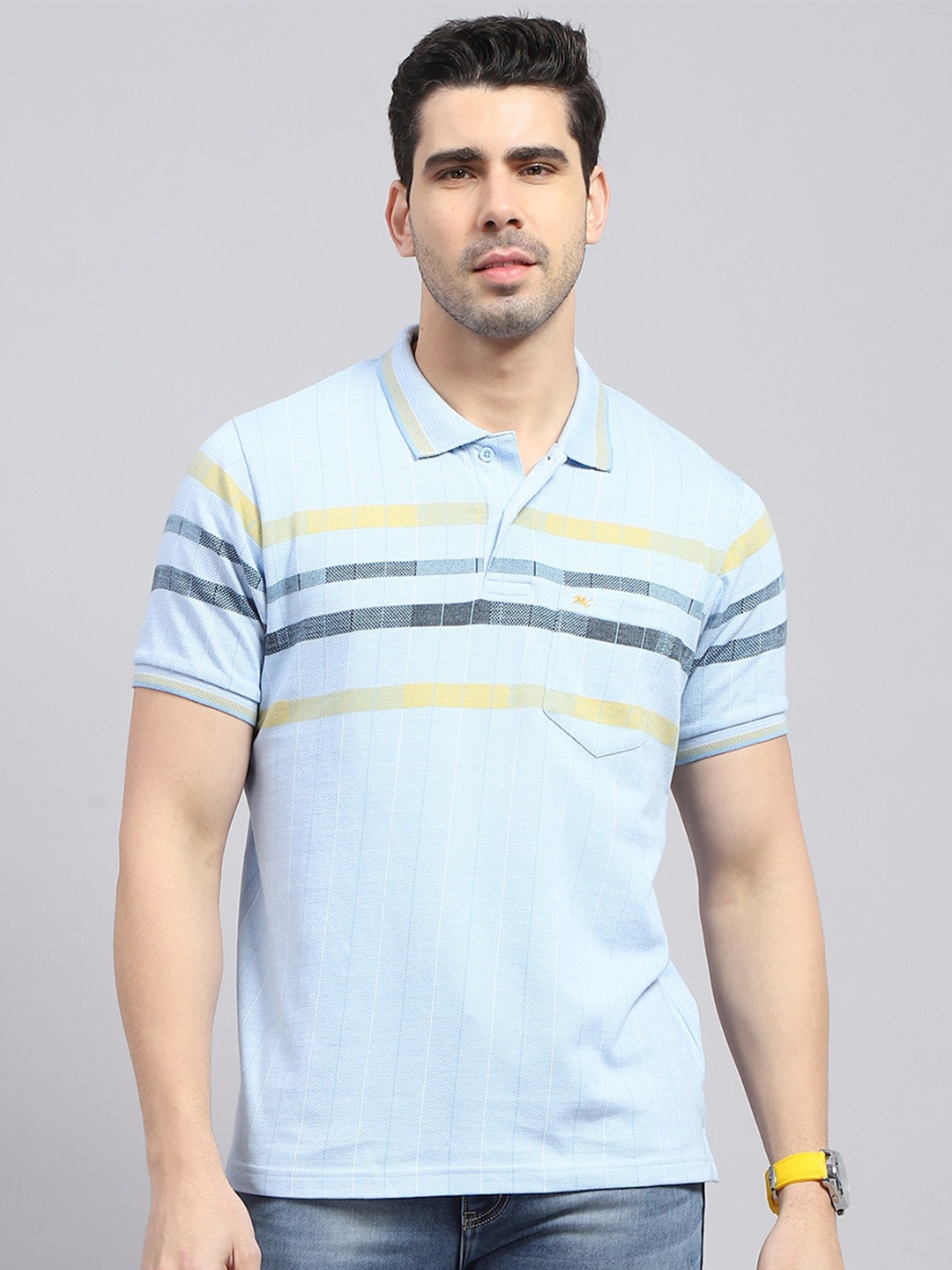 

Monte Carlo Striped Polo Collar Cotton Regular Fit T-shirt, Blue