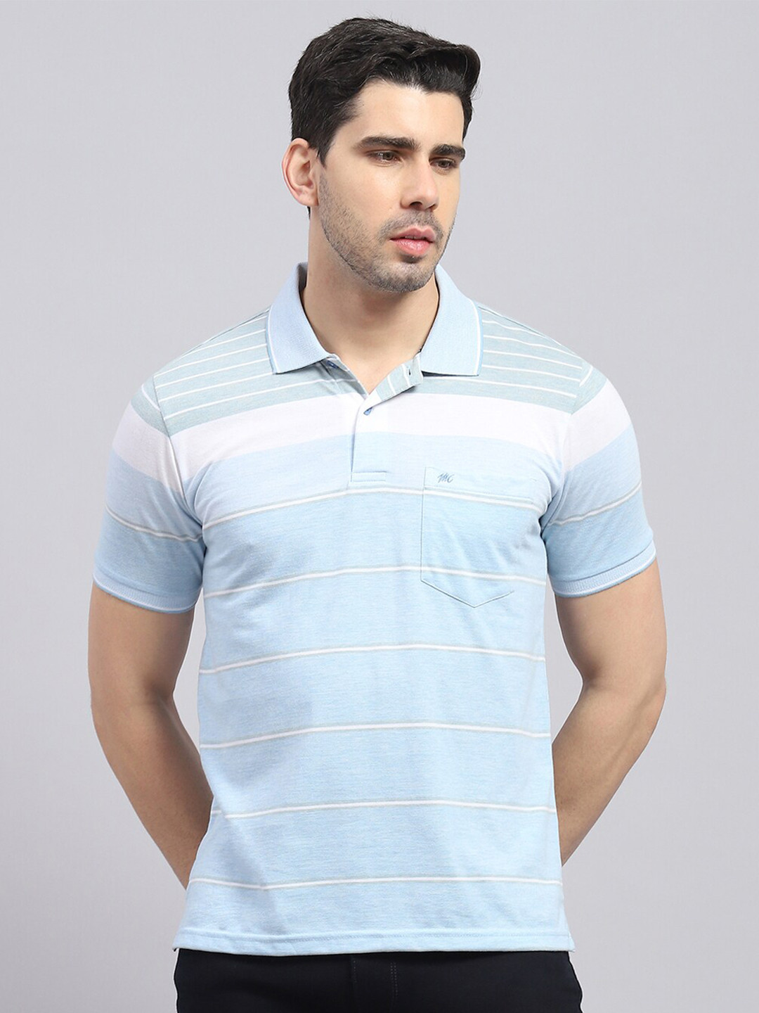 

Monte Carlo Striped Polo Collar Cotton Regular Fit T-shirt, Blue