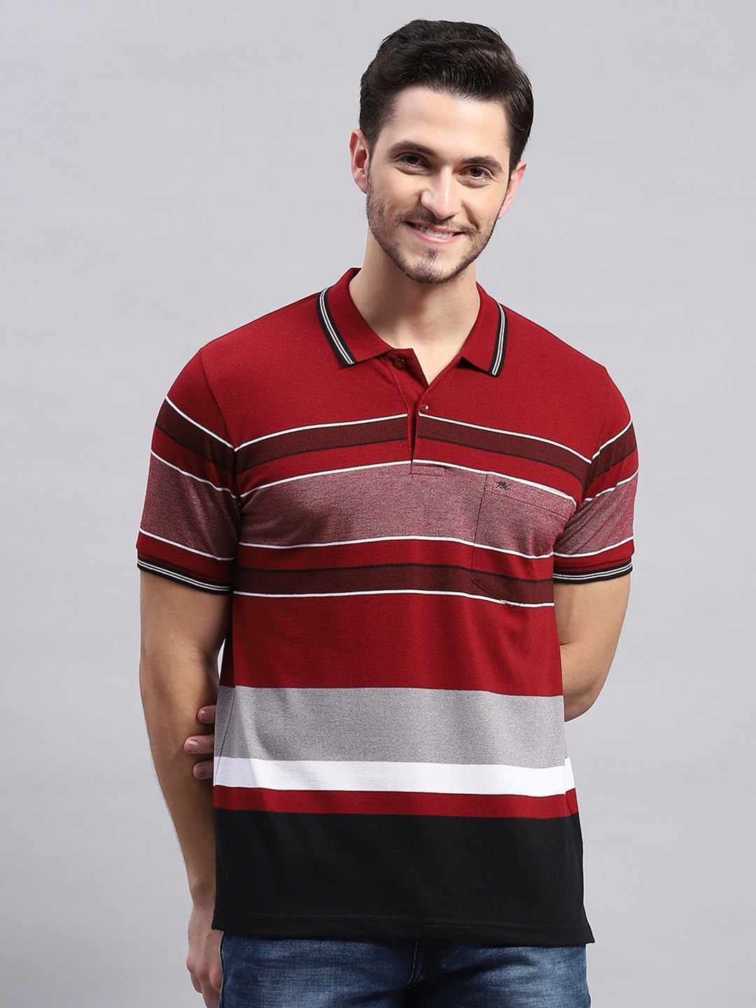 

Monte Carlo Striped Polo Collar Cotton Regular Fit T-shirt, Maroon