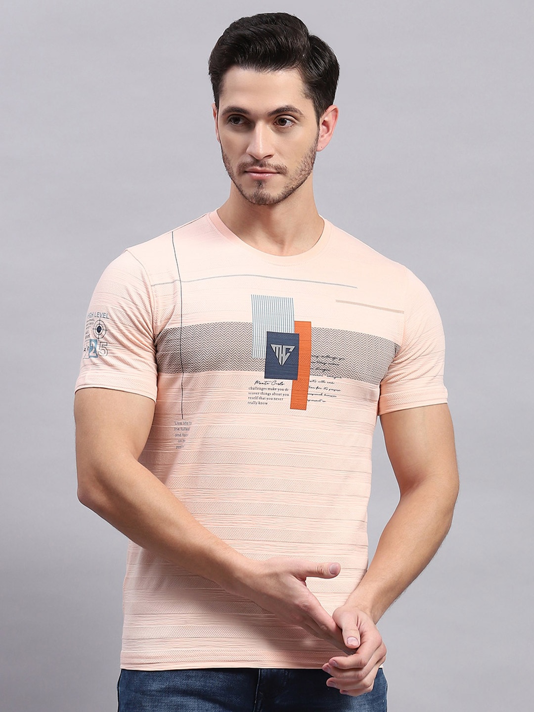 

Monte Carlo Typography Printed Cotton T-shirt, Peach
