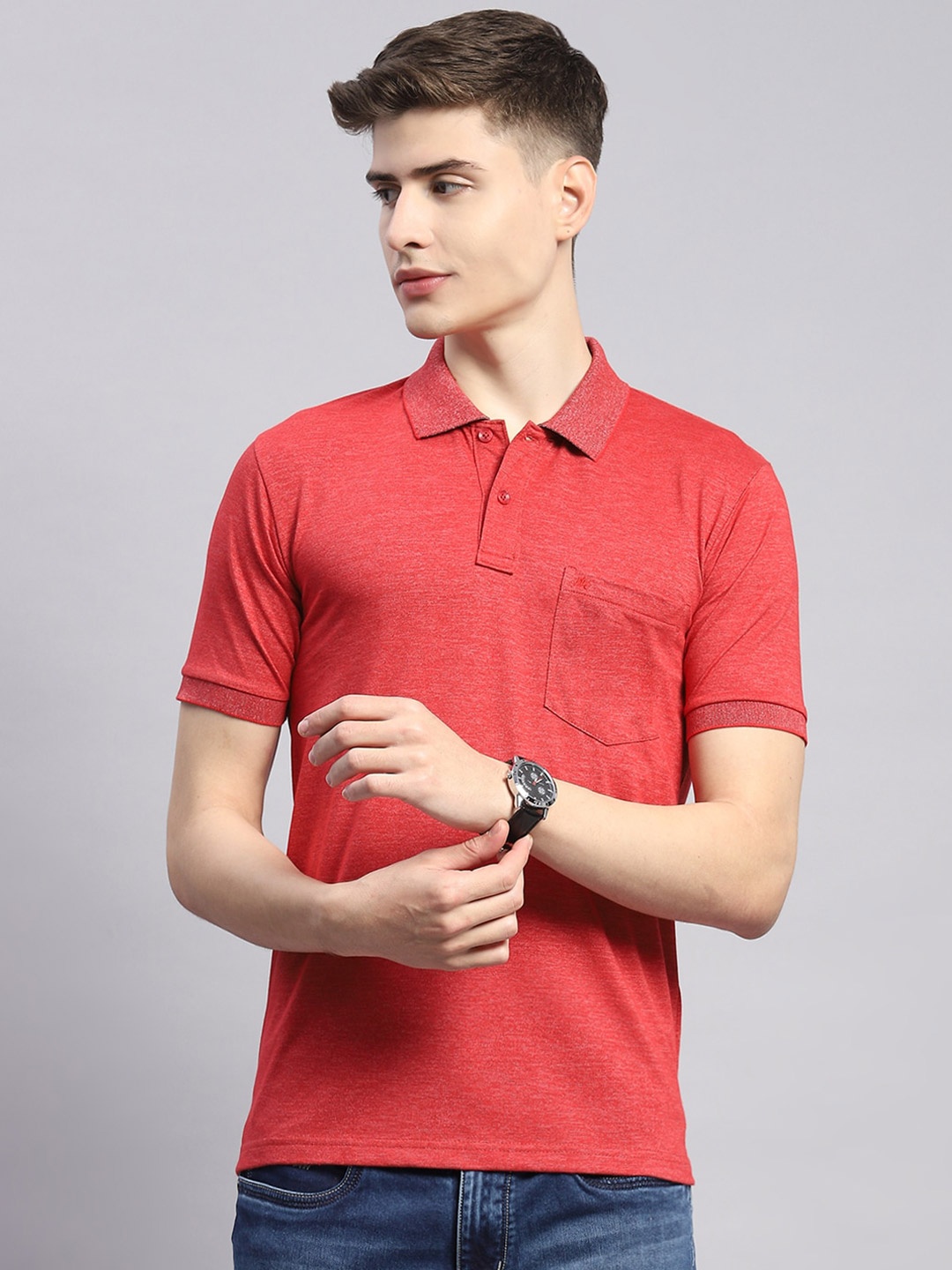 

Monte Carlo Polo Collar Cotton T-shirt, Red