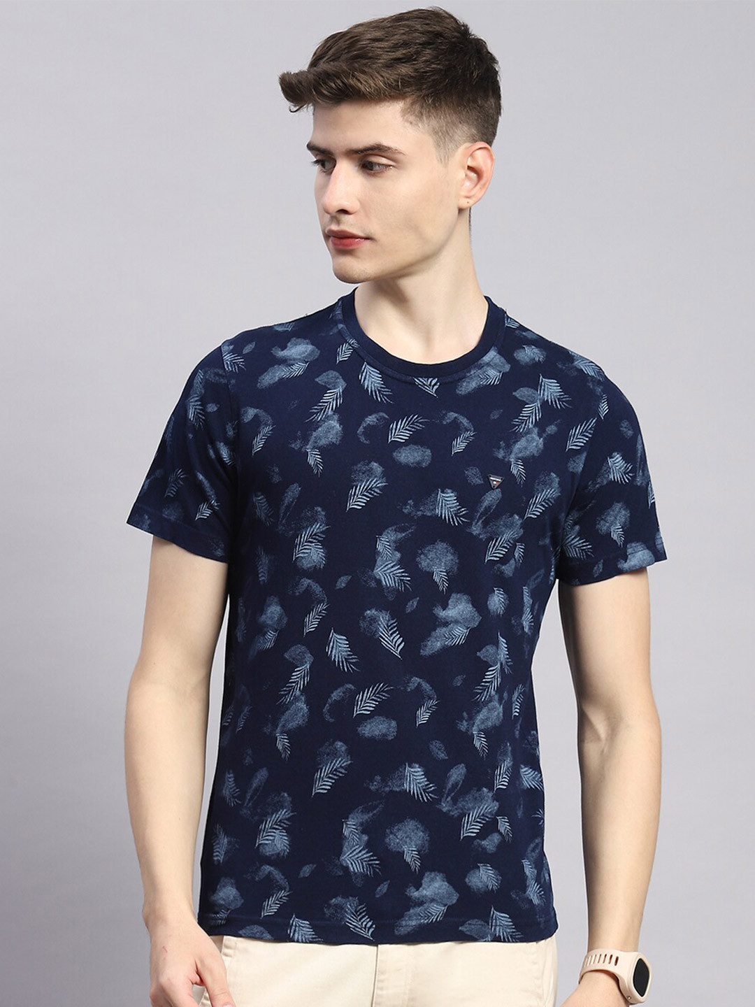 

Monte Carlo Floral Printed Cotton T-shirt, Navy blue
