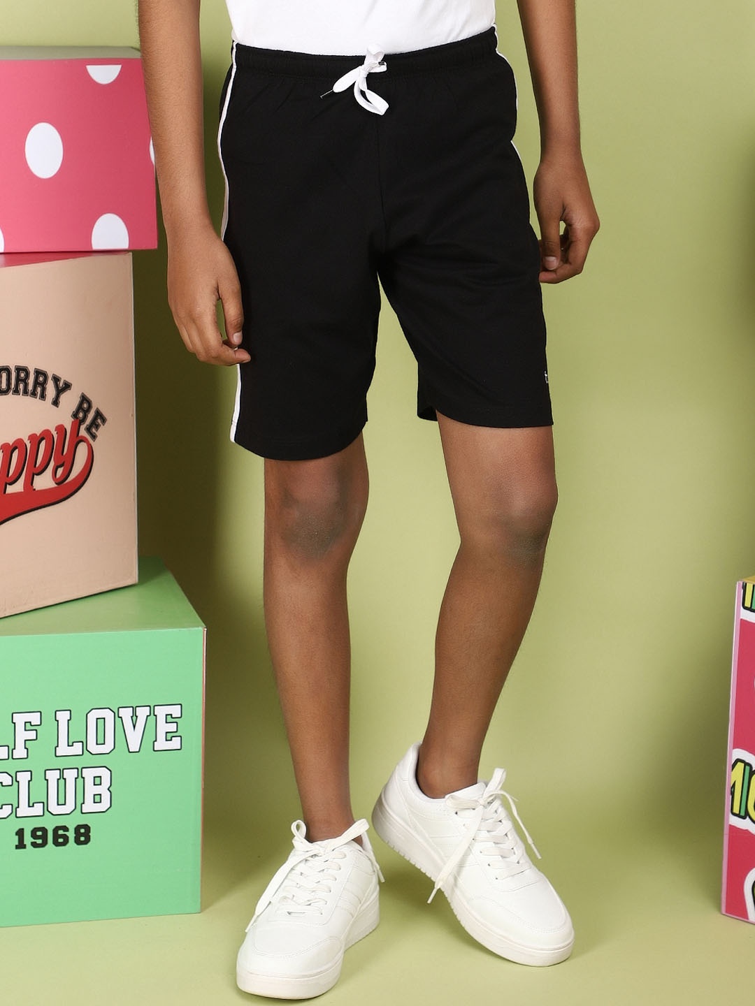 

V-Mart Boys Mid-Rise Cotton Shorts, Black