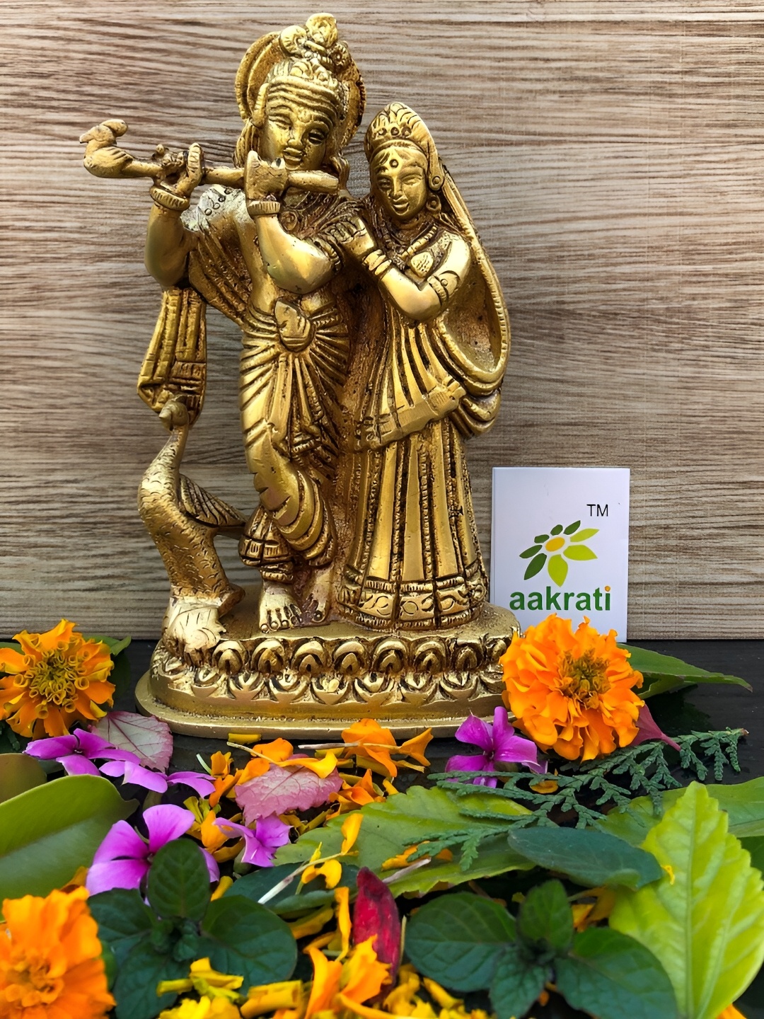 

Aakrati Yellow Radha Krishna Hand Carved Brass Metal Murti Religious Idol Showpiece