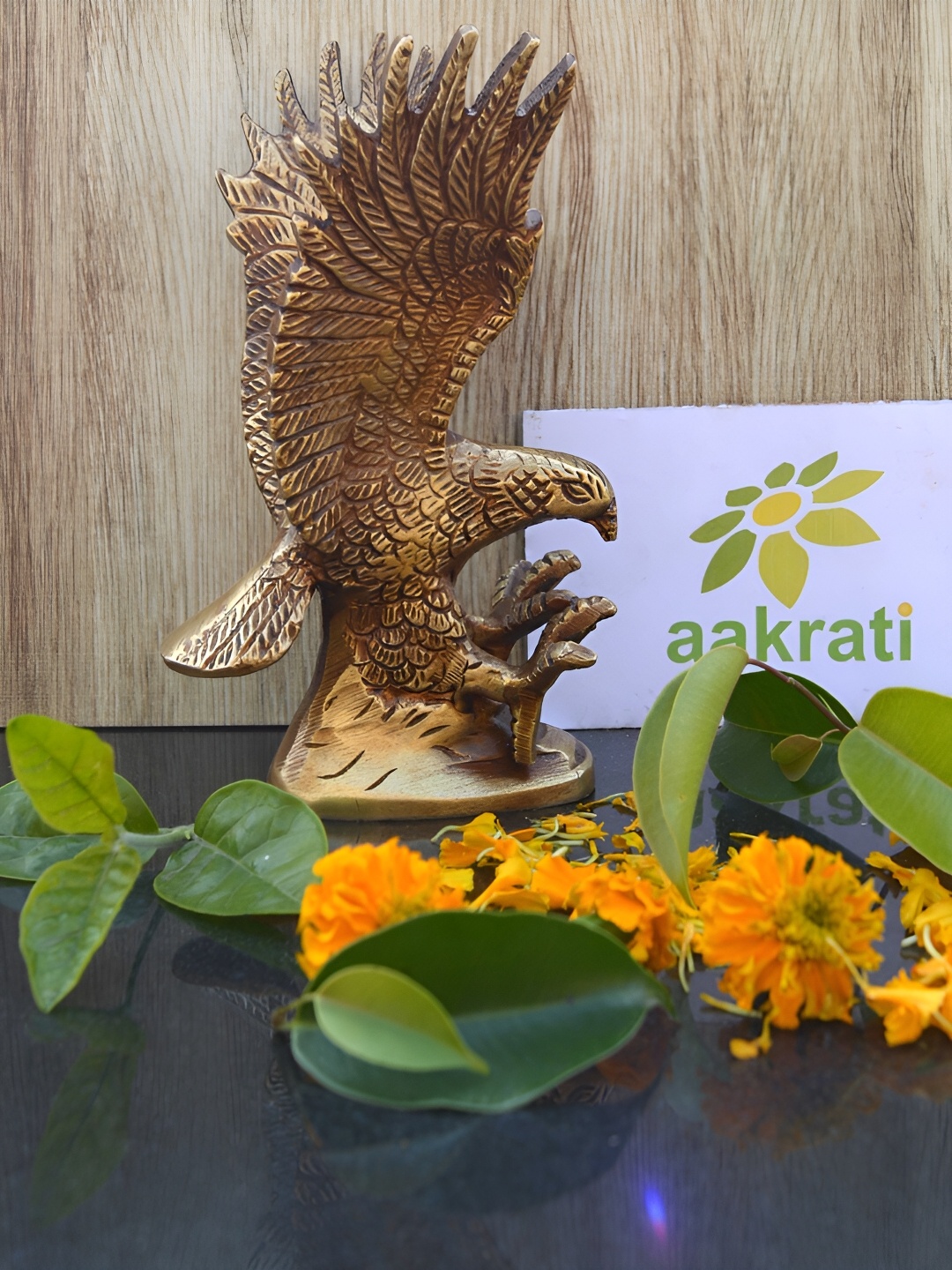 

Aakrati Yellow Brass In Antique Finish With opened wings Figurine Showpiece