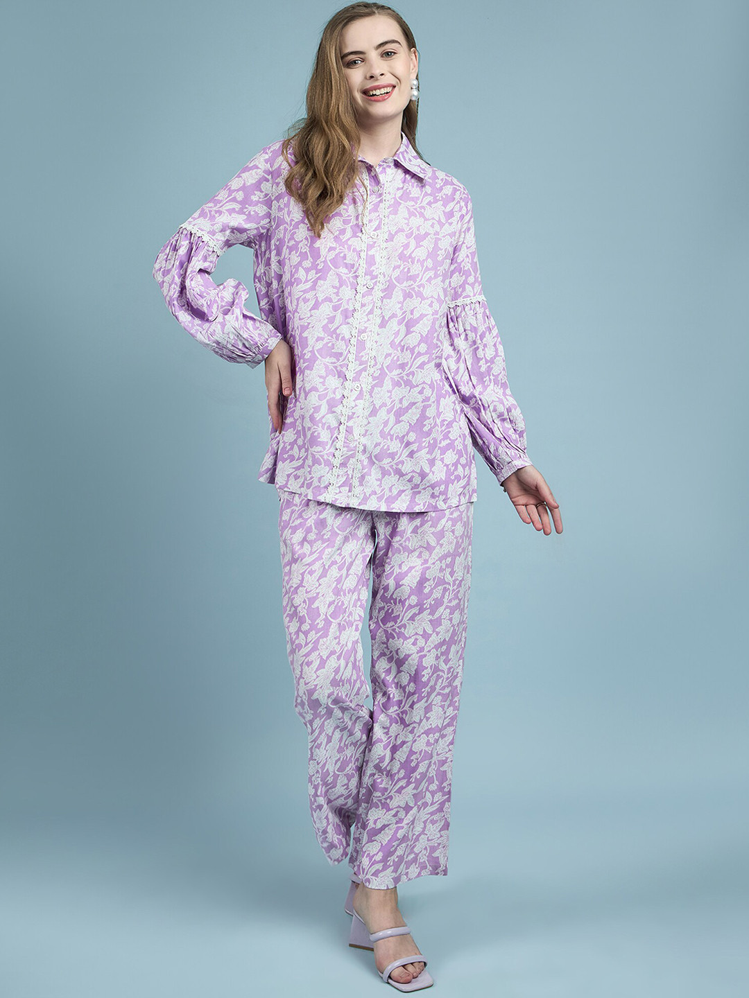 

DressBerry Printed Pure Cotton Shirt With Trousers, Purple
