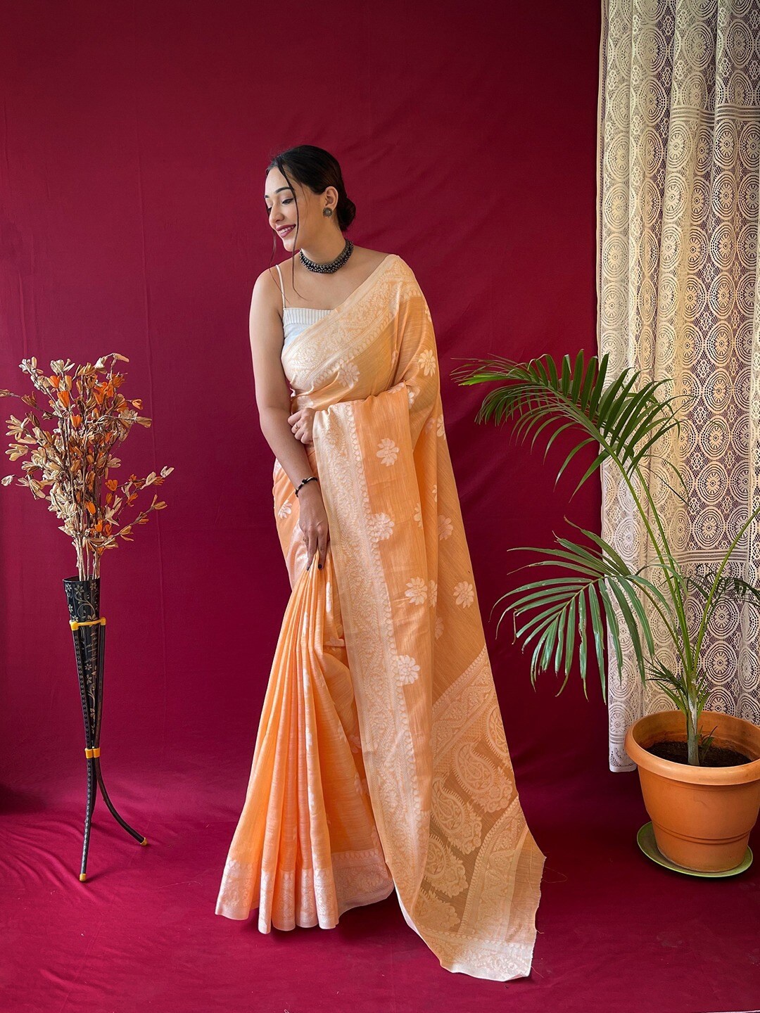 

SGF11 Ethnic Motifs Woven Design Saree, Orange