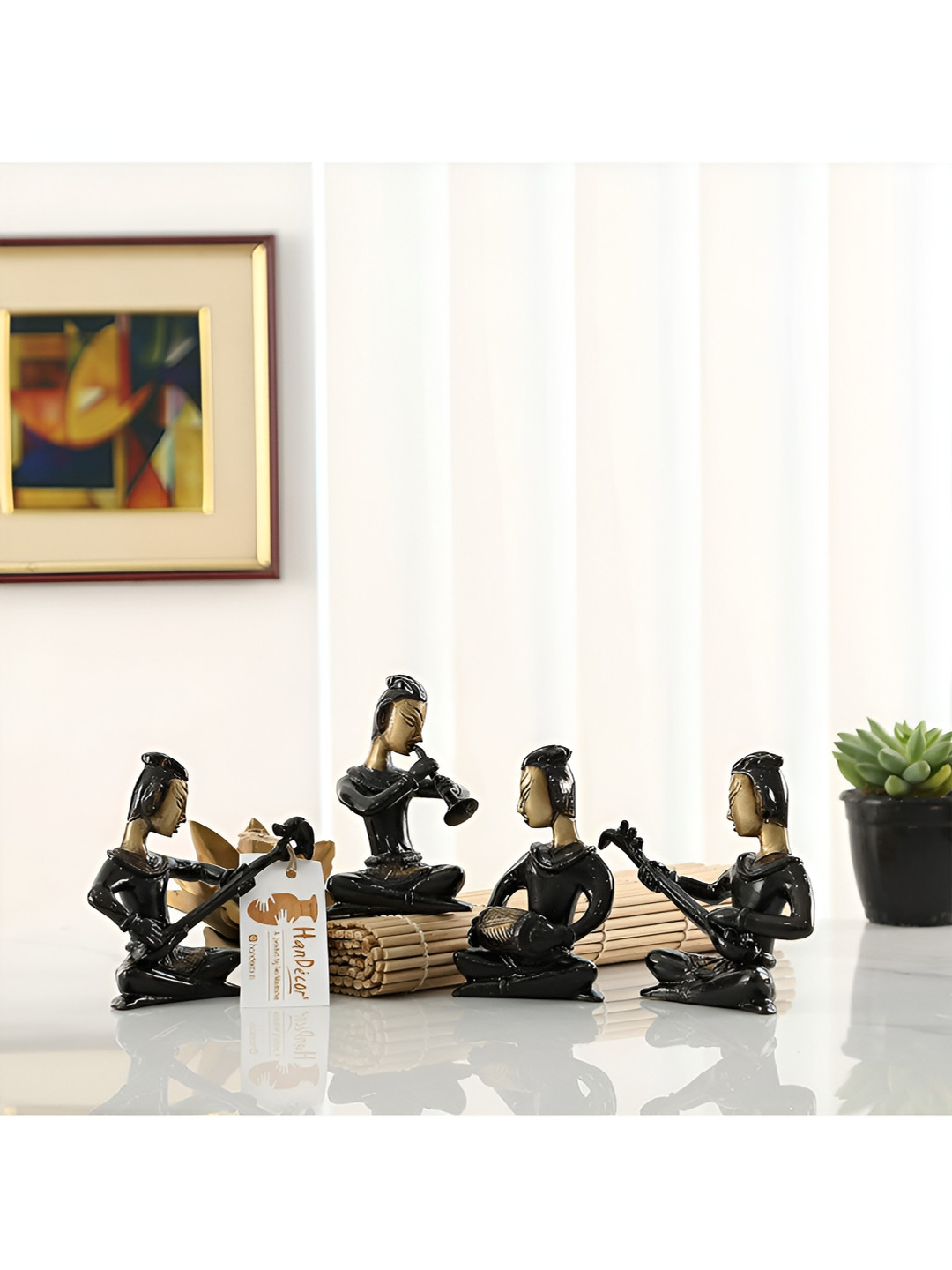 

Two Moustaches 4 Pcs Brass Musical Ladies Showpiece, Black