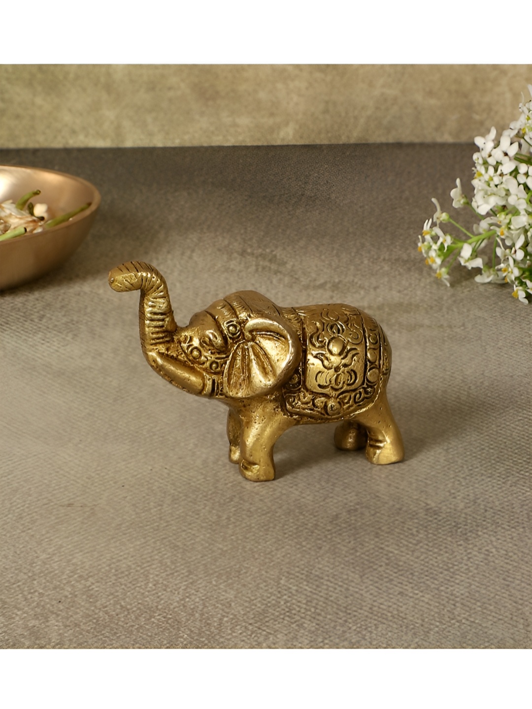 

Two Moustaches Yellow Brass Elephant Showpiece, Gold