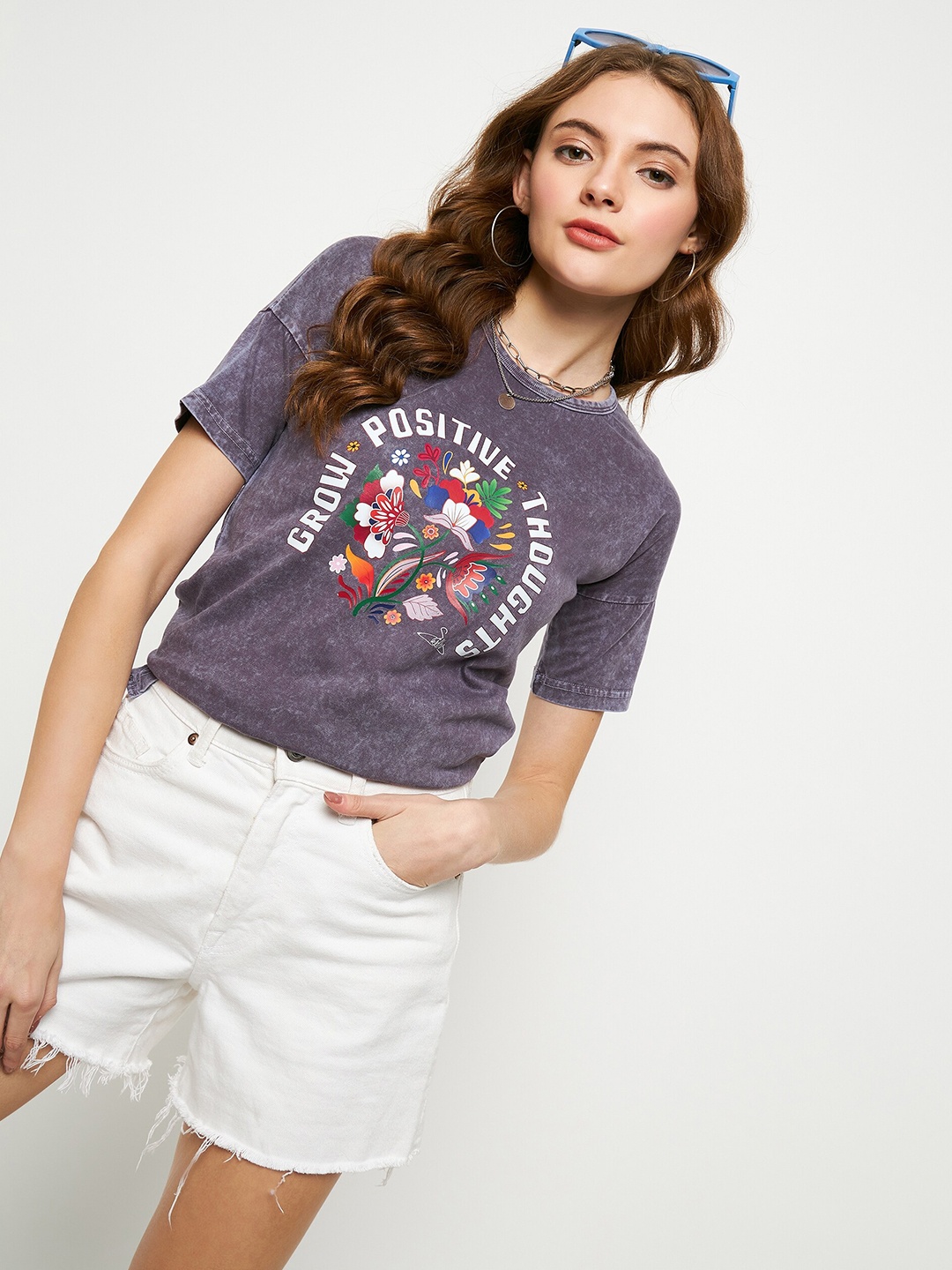 

Skidlers Typography Printed Round Neck Extended Sleeves Cotton T-shirt, Purple