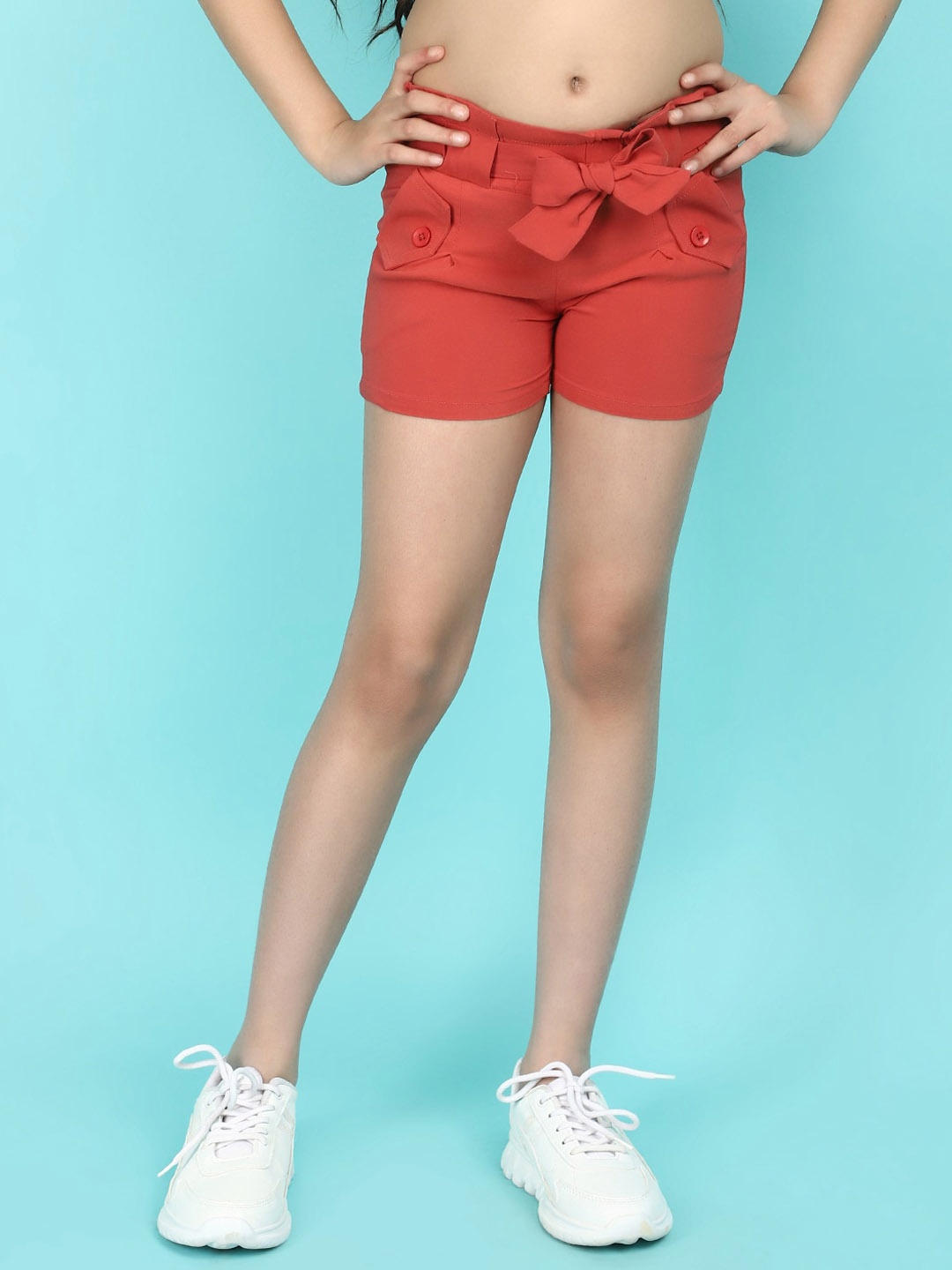 

V-Mart Girls Mid-Rise Regular Fit Cotton Denim Shorts, Coral