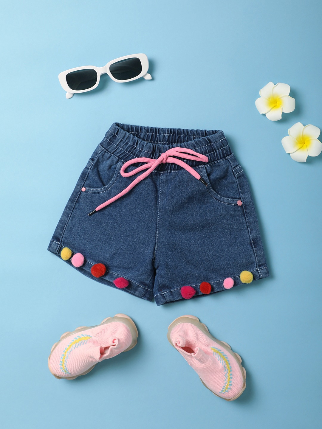 

V-Mart Girls Mid-Rise Denim Shorts, Blue