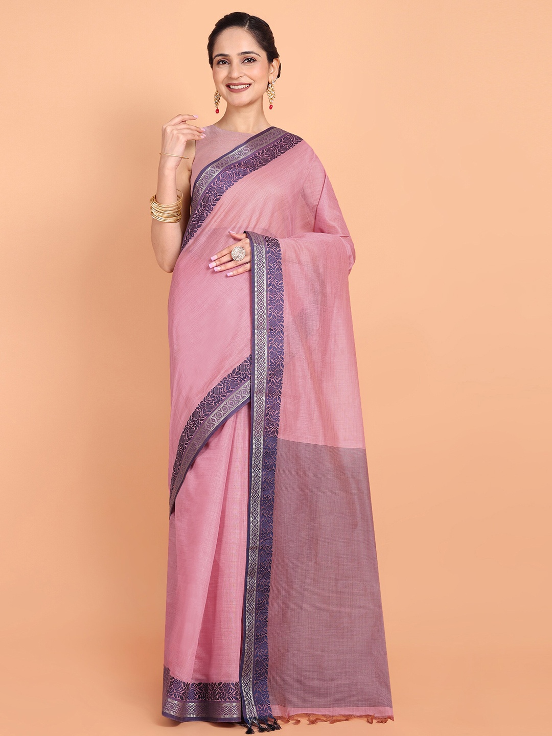 

MAGMINA Zari Banarasi Saree, Pink