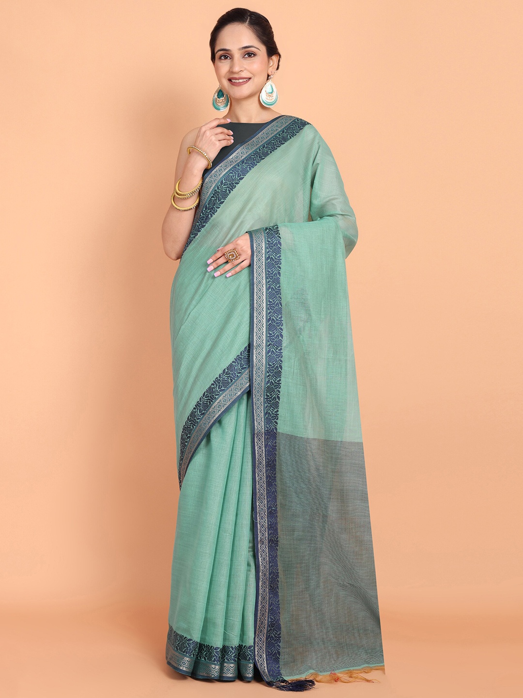 

MAGMINA Zari Banarasi Saree, Turquoise blue