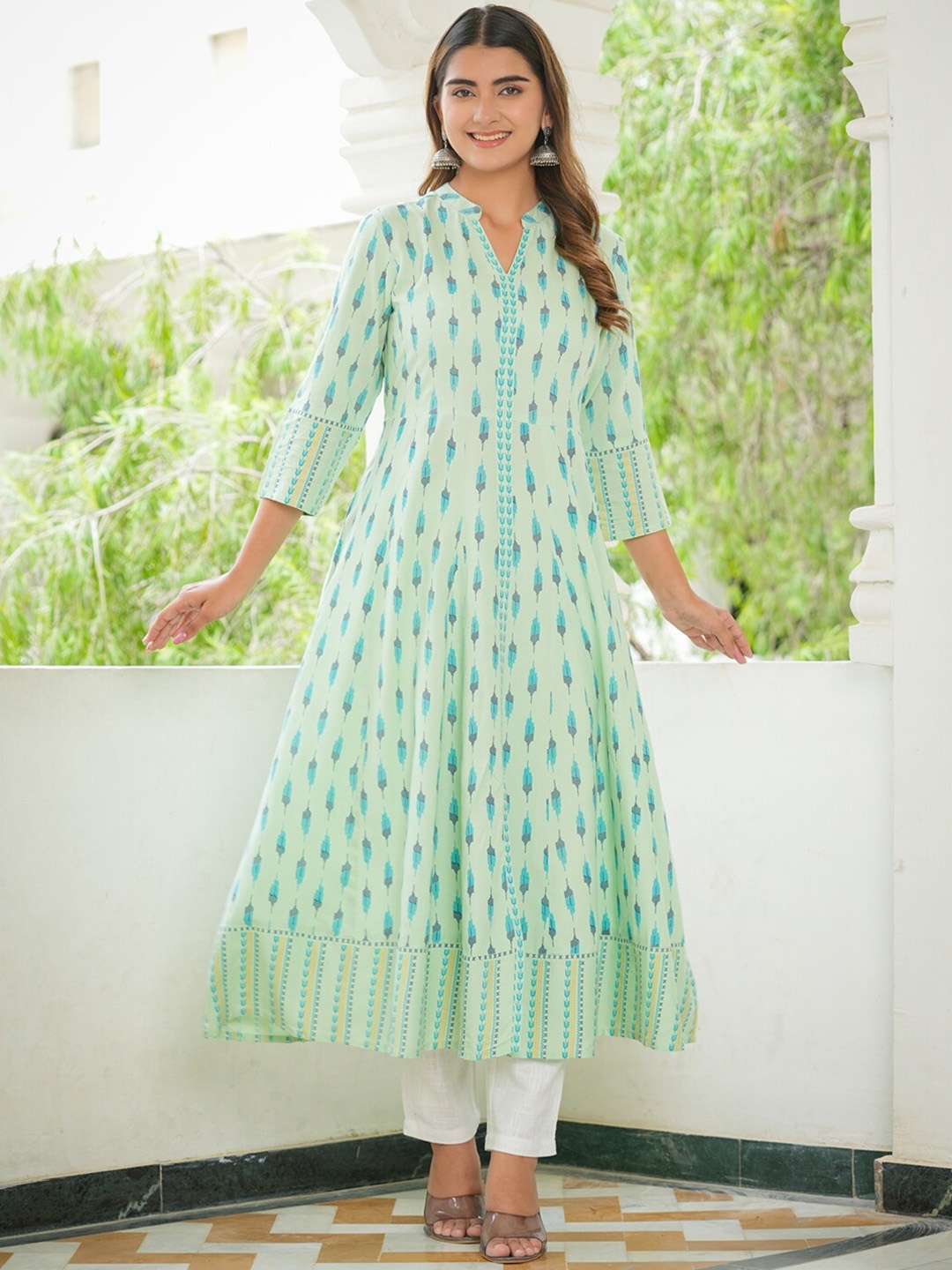 

KALINI Ethnic Motifs Printed Anarkali Kurta, Sea green