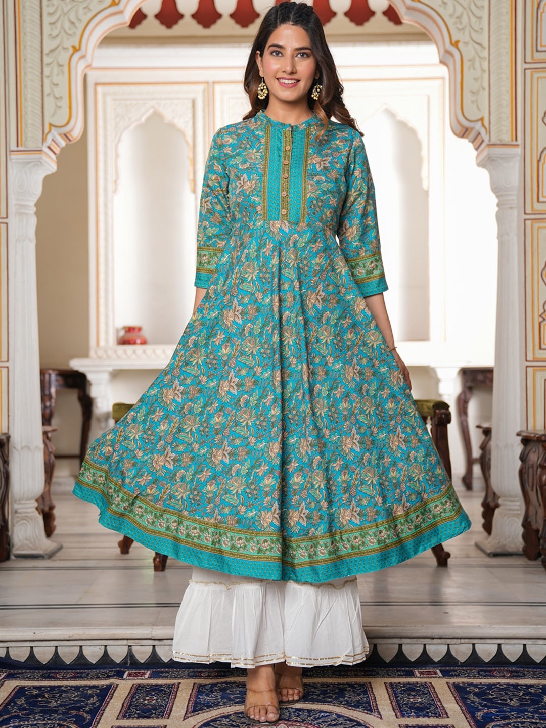 

KALINI Floral Printed Anarkali Kurta, Green