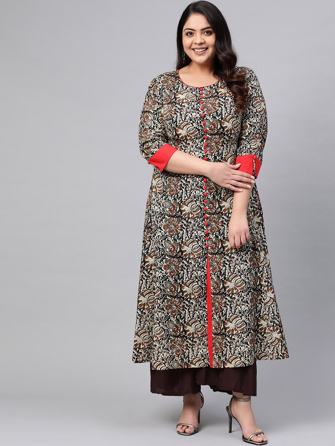 

KALINI Plus Size Floral Printed Anarkali Kurta, Red