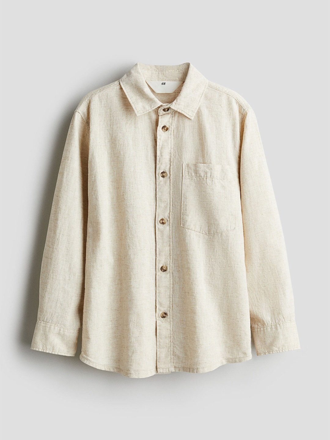 

H&M Boys Long-Sleeved Linen-Blend Shirt, Beige