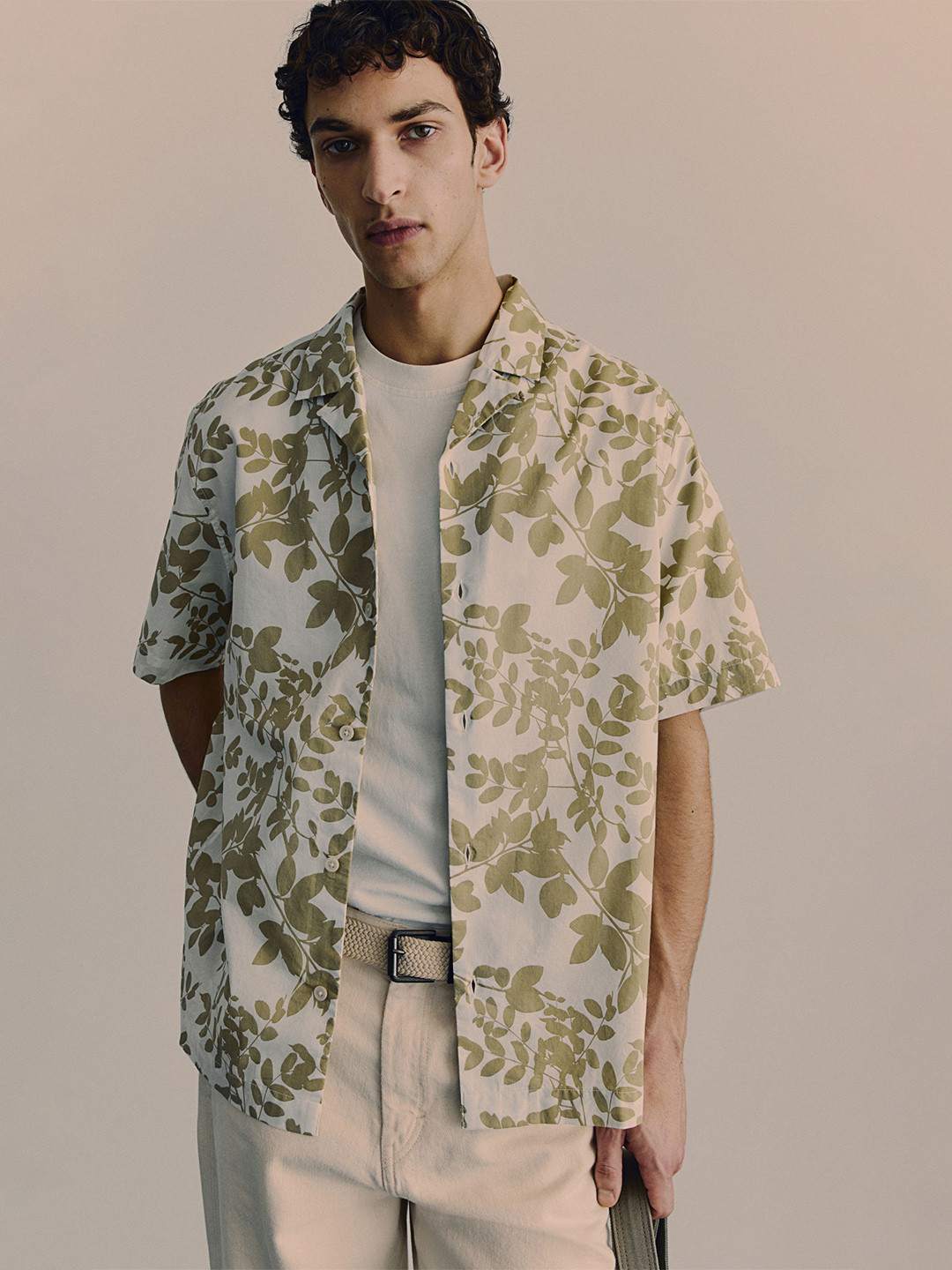 

H&M Pure Cotton Regular Fit Printed Resort Shirt, Cream