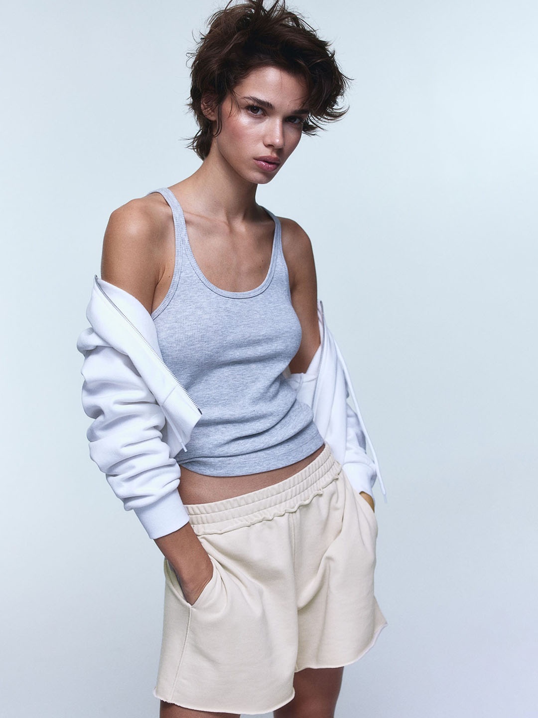 

H&M Women Pull-On Sweatshirt Shorts, Beige